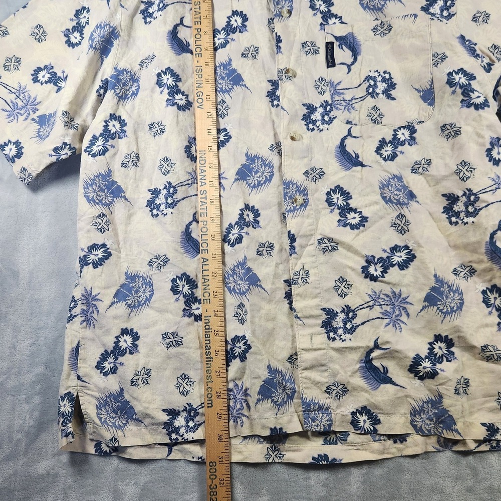 Columbia Sportswear‎ Shirt Men's L Short Sleeve Marlin Fish Floral Linen Button - Picture 6 of 7